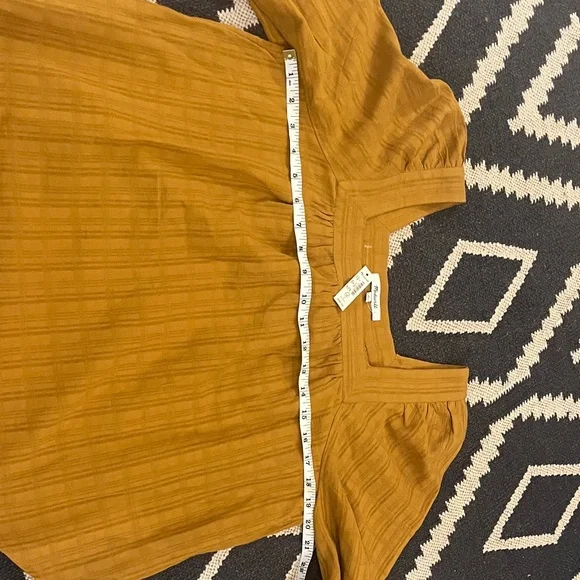 Madewell Brown/Mustard Square Neck Top with Balloon sleeve - Picture 8 of 9